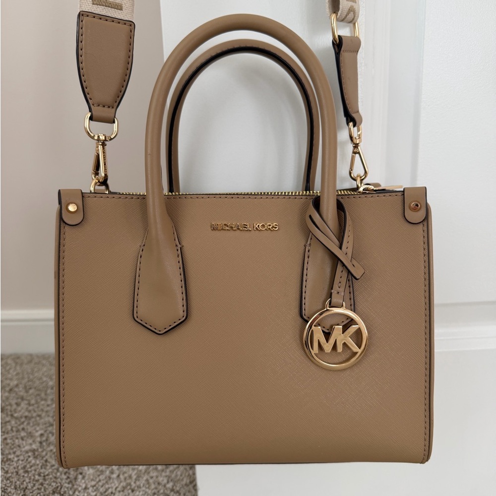 Michael Kors Tan Crossbody Satchel with Gold Accents